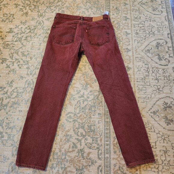 Levis 501Man's Straight Leg W32 L32 Red Denim Distressed Button Fly Jeans - Picture 2 of 9